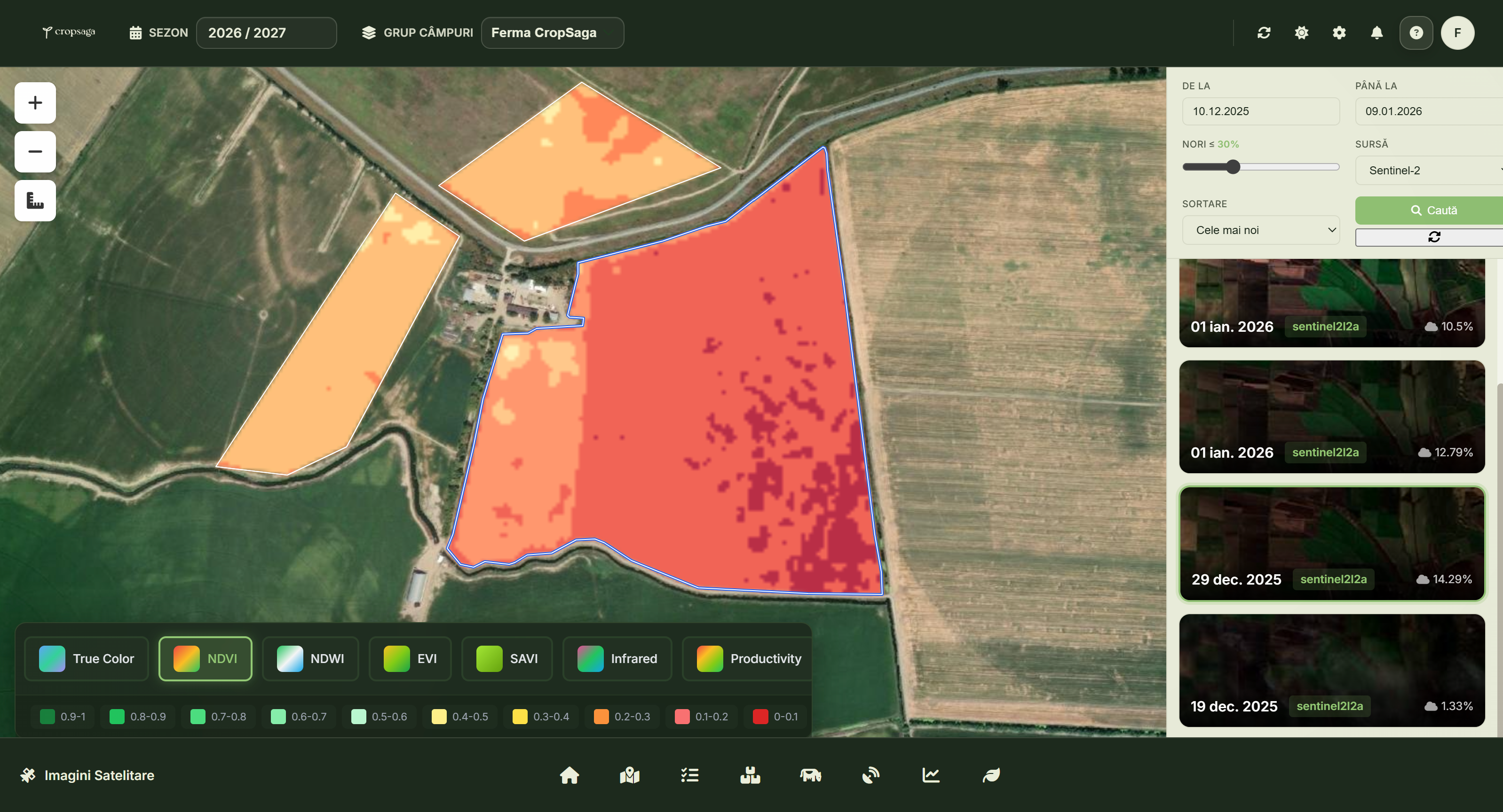 Monitorizare NDVI - Harta cu indici de vegetație