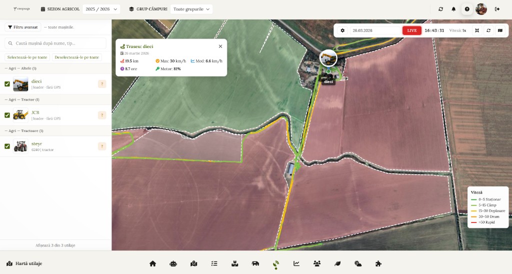 CropSaga — Trasee utilaje GPS